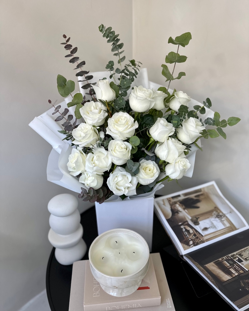 White Rose Foliage Bouquet