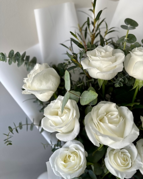White Rose Foliage Bouquet
