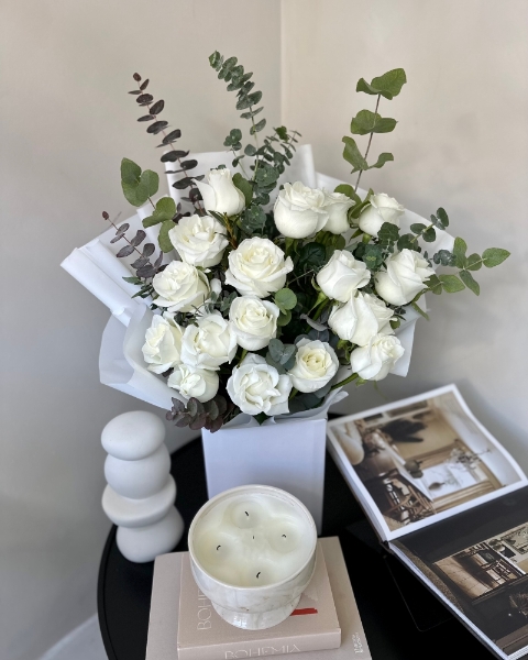 White Rose Foliage Bouquet