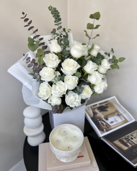 White Rose Foliage Bouquet